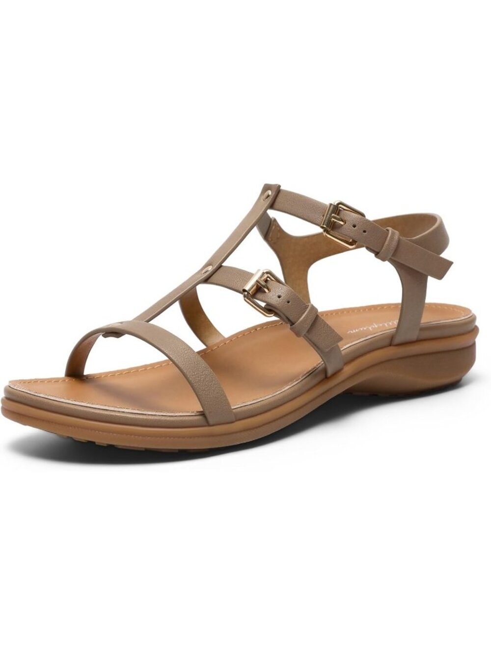 Women's Khaki Soft Flexible Arch Support Adjustable Gladiator Buckle Sandals